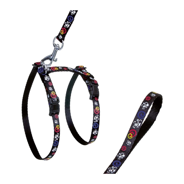 Flamingo set  am+povodac  za mačke crni